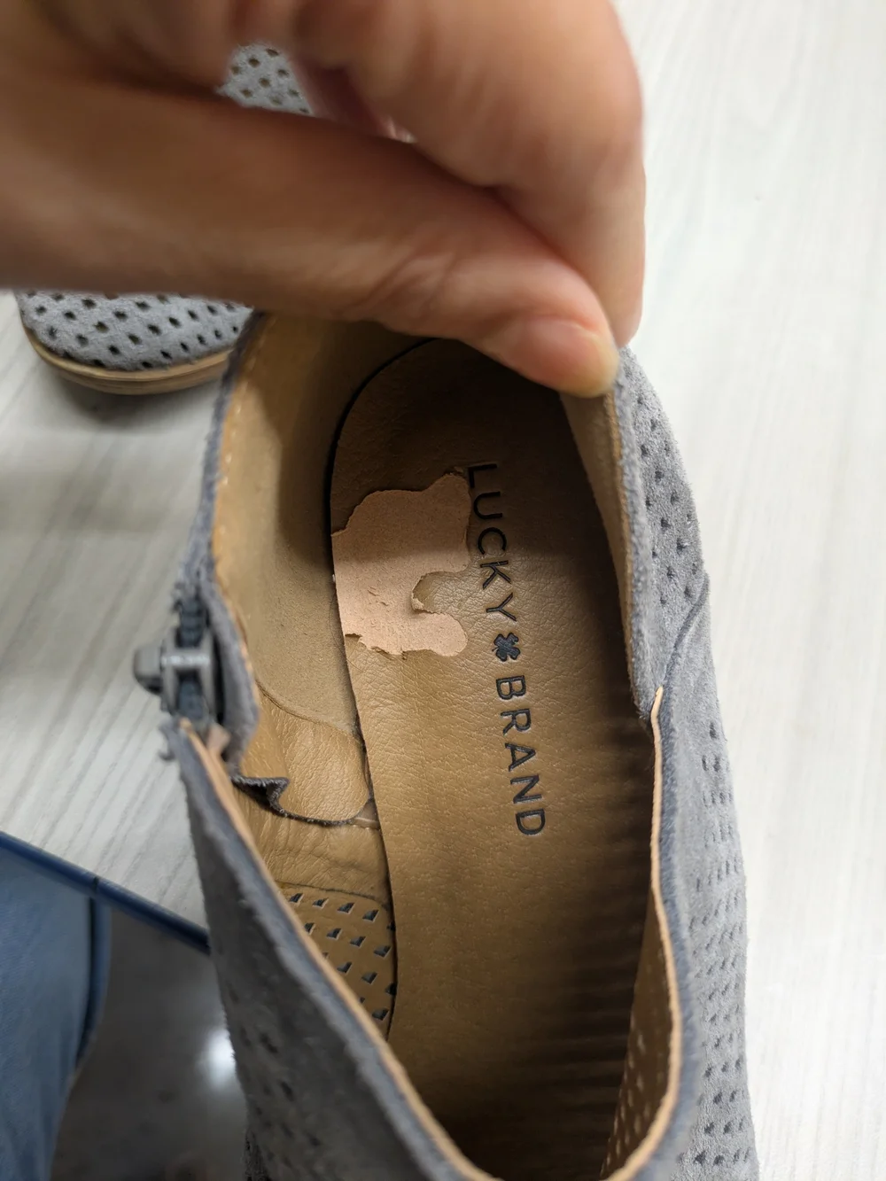 Lucky Brand Gray Perforated Suede Ankle Booties